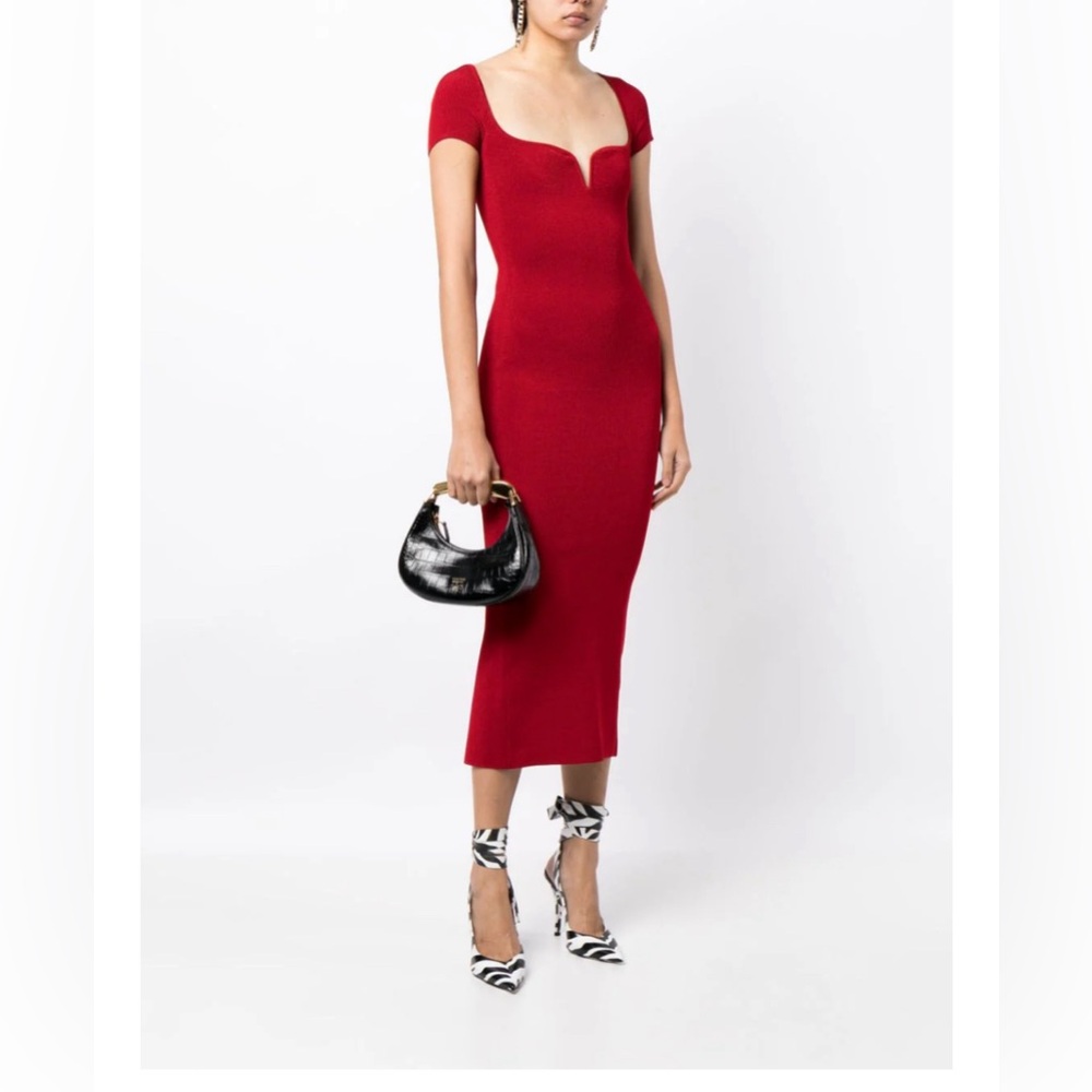 Galvan London Gaia V-neck ribbed-knit midi dress MSRP$895